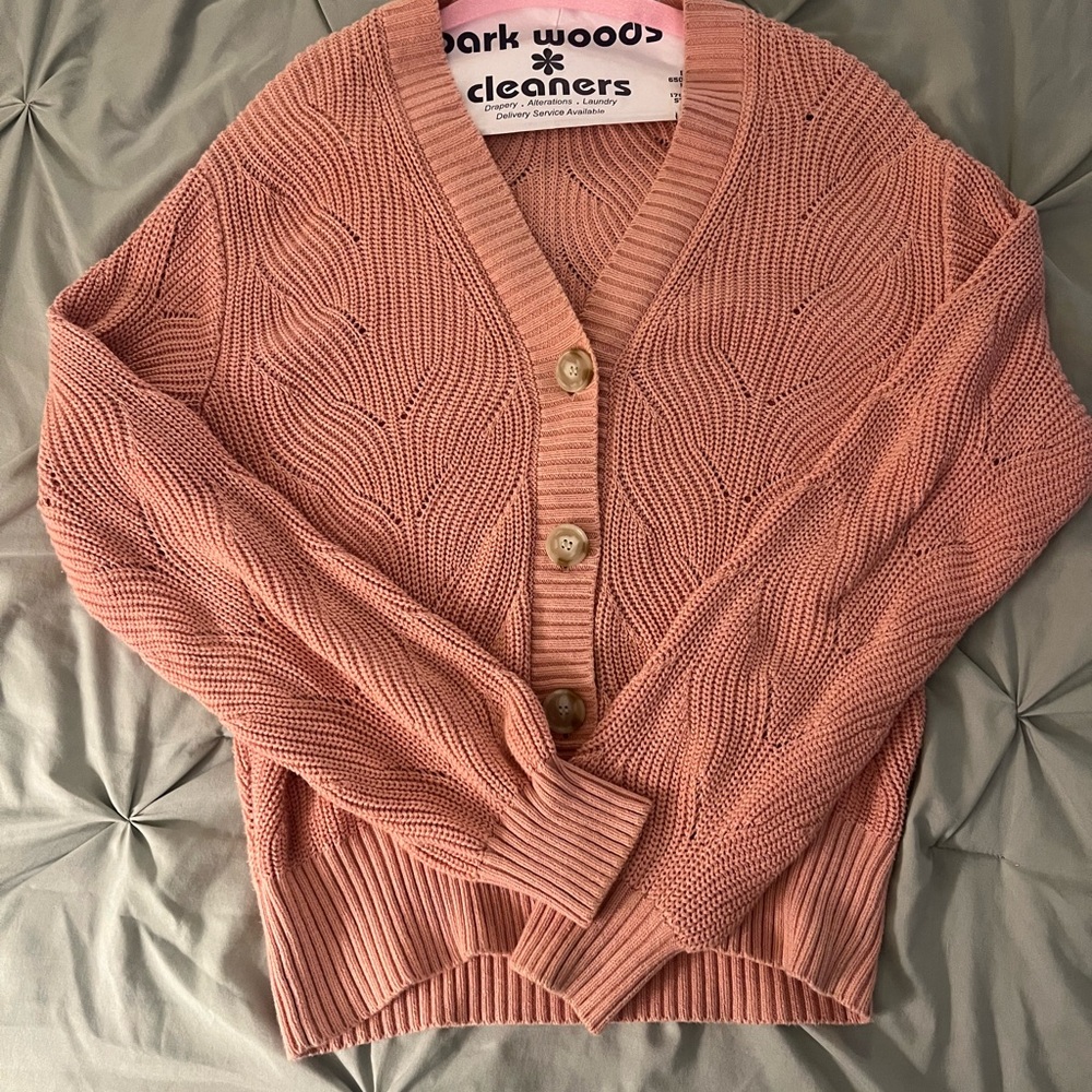 LOFT Pink Ribbed Knit Cardigan
